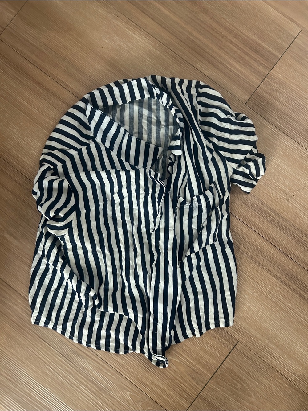 La Hearts Navy and White Striped Button-Down Top